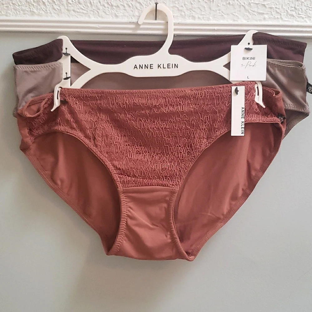 ANNE KLEIN Women's Bikini Panties Soft Brushed Microfiber 3-Pack Size L